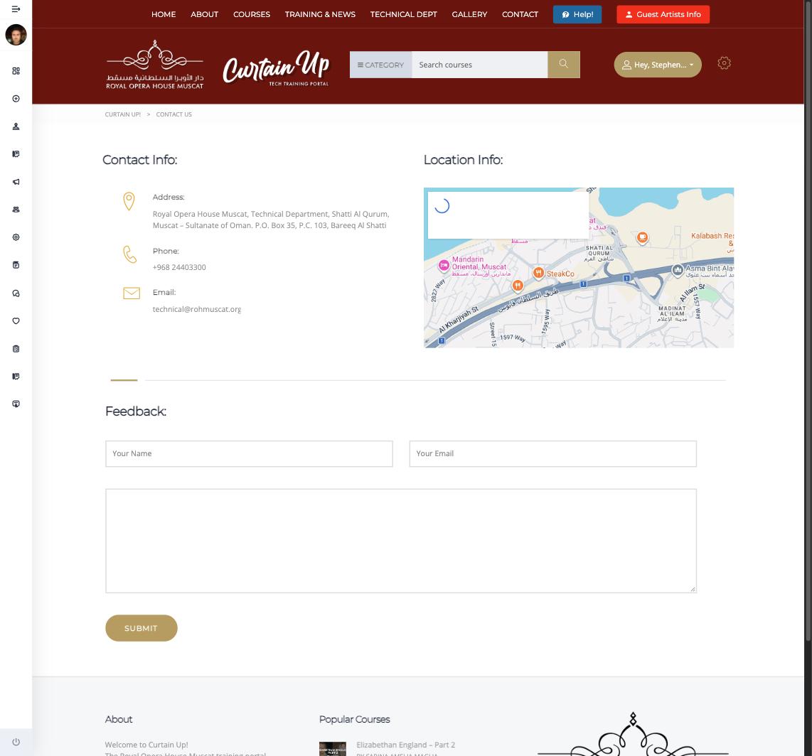 The CurtainUp Contact Us page with contact details and a feedback form