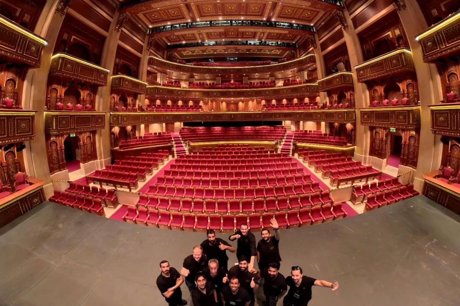 Wide view of the Royal Opera House Muscat auditorium from the stage
